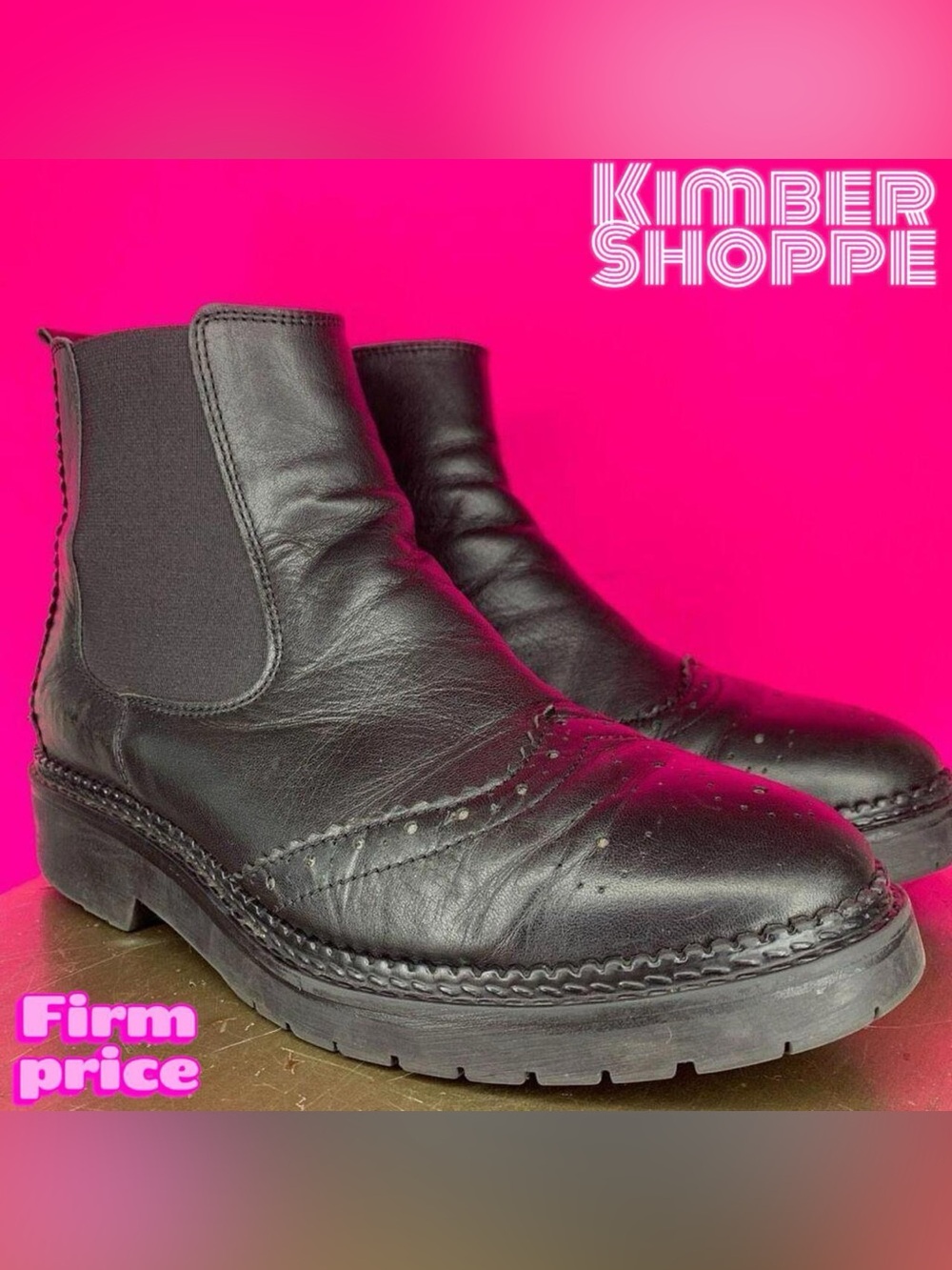 Next Signature Black Leather Wingtip Lug Sole Ankle Boots EU 38 UK 5 US 7